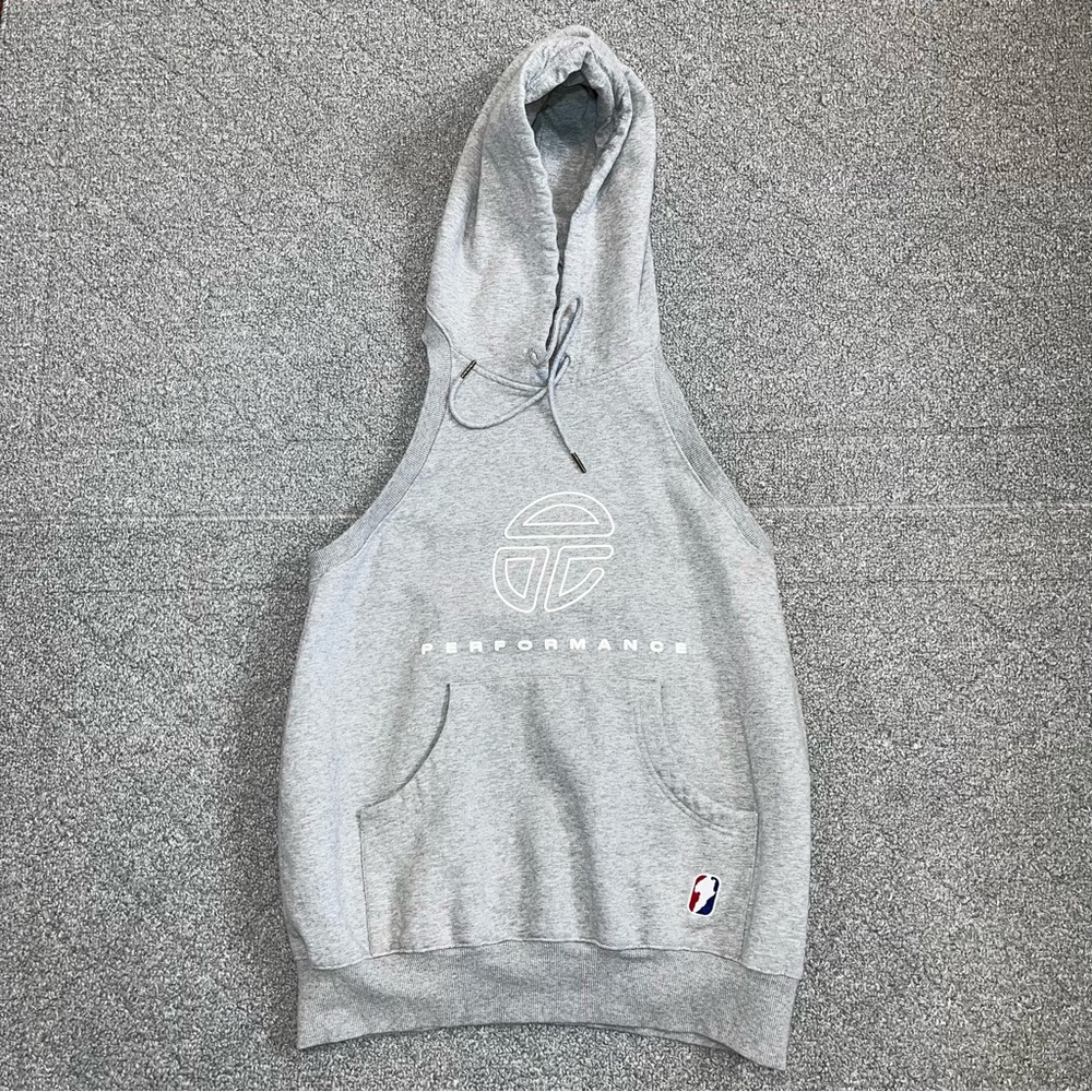 Telfar Gray Sleeveless Hoodie with White Logo